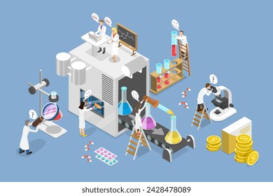 3D isometrische flache Vektor-Illustration der pharmazeutischen Industrie , Pharmakologie