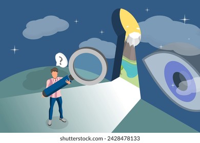3D Isometric Flat Vector Illustration of Self Discovery, Unconscious Side of Self