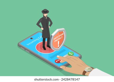 3D Isometric Flat Vector Illustration of Mobile Protecting Service, Preventing Email Spam