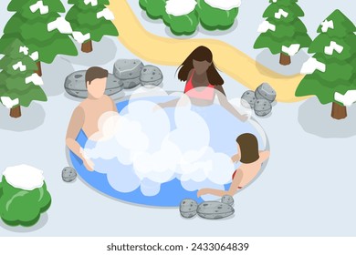 3D Isometric Flat Vector Illustration of Thermal Spa, Relaxing and Recreation