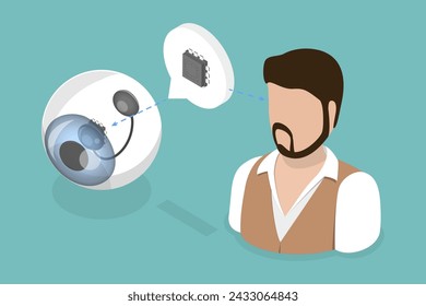 3D Isometric Flat Vector Illustration of Microchip Implant, Bionic Eye