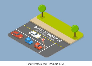 3D Isometric Flat Vector Illustration of Driving Tips, Safety Rules on Roads