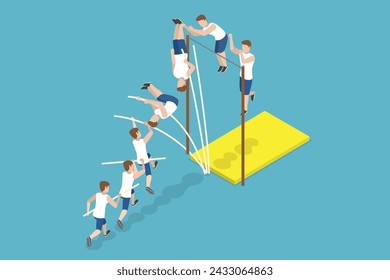 3D Isometric Flat Vector Illustration of Jumping With Pole, Athlete Doing High Jump