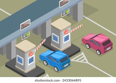 3D Isometric Flat Vector Illustration of Checkpoint With Barriers, Highway Toll