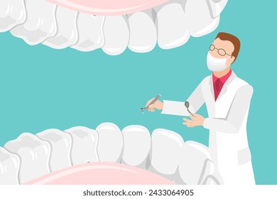 3D Isometric Flat Vector Illustration of Teeth Examination, Dentistry Checkup
