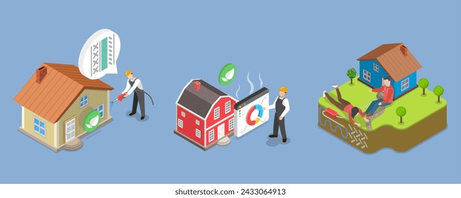 3D Isometric Flat Vector Illustration of Heat Pump, Eco Friendly House