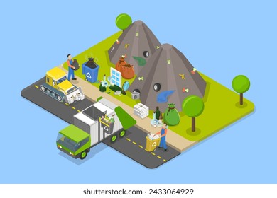 3D Isometric Flat Vector Illustration of Ecological And Clean Lifestyle, Waste Sorting, Recycling, Green Energy