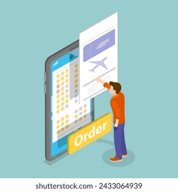 3D Isometric Flat Vector Illustration of Selecting Airline Places Online , Airplane Tickets Booking