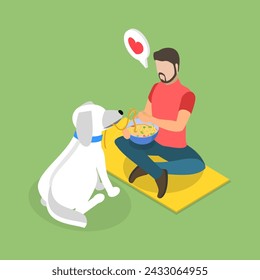 3D Isometric Flat Vector Illustration of Love And Care Of Animals, Feeding a Dog