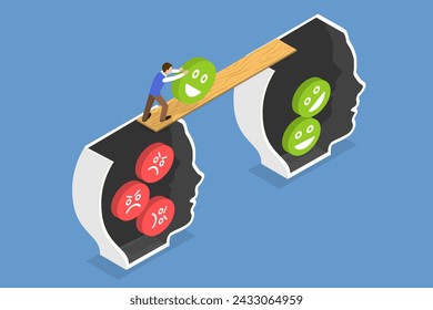 3D Isometric Flat Vector Illustration of Persuasion, Positive Thinking, Good or Bad Attitude