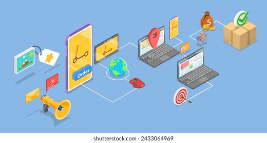 3D Isometric Flat Vector Illustration of Remarketing, Retargeting Marketing Campaign