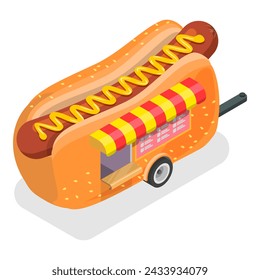 3D Isometric Flat Vector Illustration of Street Food Trucks, Mobile Restaurant. Item 3