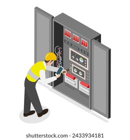 3D Isometric Flat Vector Illustration of Electrical Utility Delivery, Electricity Workers. Item 1