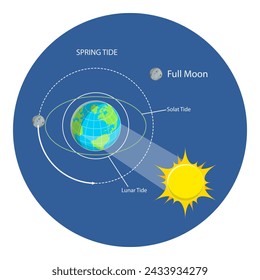 3D Isometric Flat Vector Illustration of Lunar And Solar Tides, Astronomy and Geography Science. Item 2