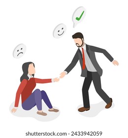 3D Isometric Flat Vector Illustration of Empathy, Sympathy And Compassion, Soft Skills. Item 3