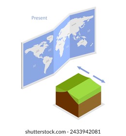 3D Isometric Flat Vector Illustration of Continental Drift Chronological Movement, Changes of Earth Map. Item 1