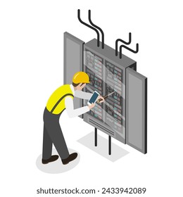 3D Isometric Flat Vector Illustration of Electrical Utility Delivery, Electricity Workers. Item 3