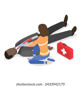 3D isometrische flache Vektor-Illustration der Dringlichkeitsbehandlung, Sanitäter. Punkt 4
