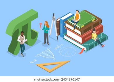 3D-isometrische flache Vektor-Illustration der Mathematik, Ingenieurausbildung