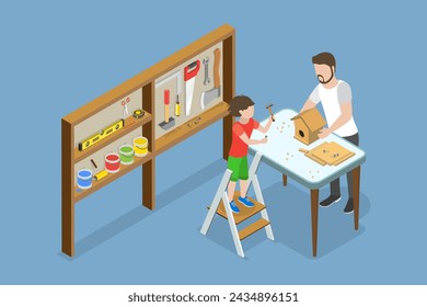 3D Isometric Flat Vector Illustration of Carpentry Workshop , Crafting, Woodworking and Manual Labor