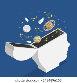 3D Isometric Flat Vector Illustration of Inner World, Open Mind