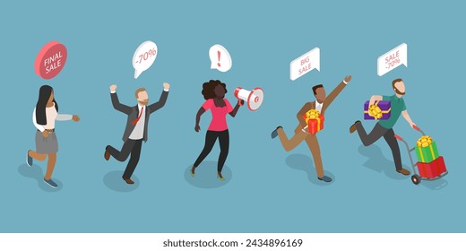 3D Isometric Flat Vector Illustration of Intrusive Sellers, Aggressive Marketing Campaign