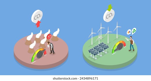 3D Isometric Flat Vector Illustration of Reduce Emission CO2, Sustainability or Environmental Protection