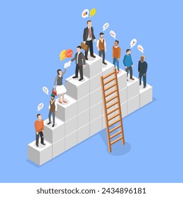 3D Isometric Flat Vector Illustration of Hierarchy Rank, Competition Among Employees