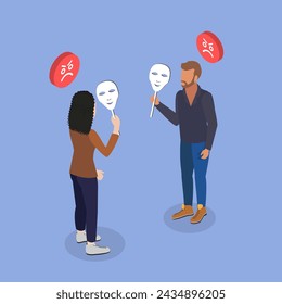 3D Isometric Flat Vector Illustration of Passive-aggressive Behavior , Psychological and Mental Problems