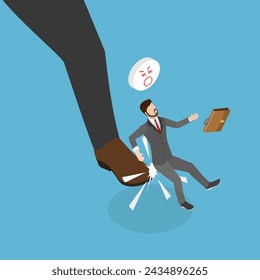 3D Isometric Flat Vector Illustration of Fired from work, Being Kicked Out