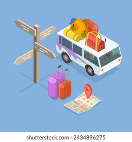 3D Isometric Flat Vector Illustration of Turism and Traveling, Summer Vacation