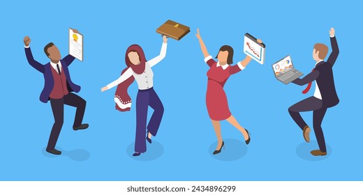 3D Isometric Flat Vector Illustration of Happy Business People , Employee Having Fun at Workplace