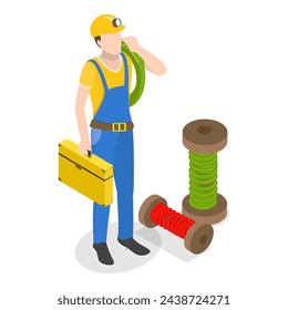 3D Isometric Flat Vector Illustration of Electrical Utility Delivery, Electricity Workers. Item 4