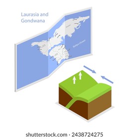 3D Isometric Flat Vector Illustration of Continental Drift Chronological Movement, Changes of Earth Map. Item 2