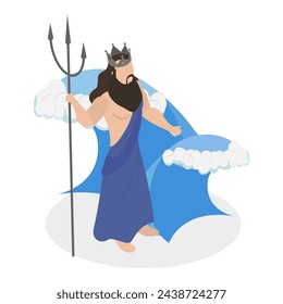 3D Isometric Flat Vector Illustration of Ancient Mythology Heroes, Zeus, Poseidon and Hades. Item 1