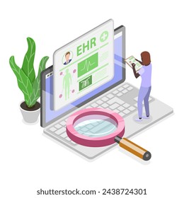 3D Isometric Flat Vector Illustration of Electronic Health Record, EHR. Item 2