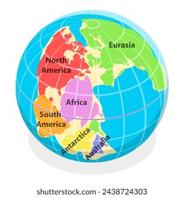 3D Isometric Flat Vector Illustration of Paleozoic And Mesozoic Eras, Continental Drift. Item 1
