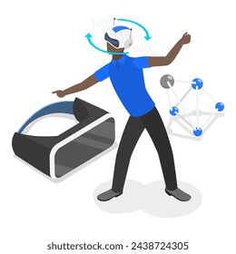 Ilustración de vector plano isométrico 3D de realidad extendida, VR, AR o MR Tema 1