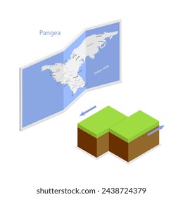 3D Isometric Flat Vector Illustration of Continental Drift Chronological Movement, Changes of Earth Map. Item 3