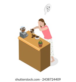 3D Isometric Flat Vector Illustration of Sleepy Early Morning, Lazy Monday. Item 4