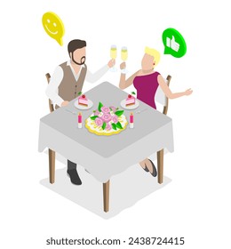 3D Isometric Flat Vector Illustration of Romantic Dating, Sparetime of Loving People. Item 2