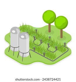 3D Isometric Flat Vector Illustration of Irrigation System, Farming Agriculture. Item 2