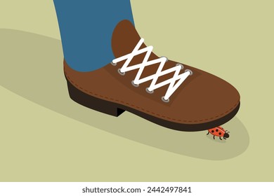3D Isometric Flat Vector Illustration of Step on a Ladybug, A bug under a Shoe