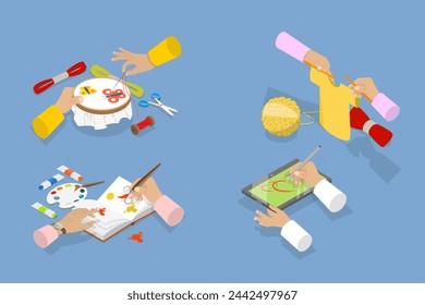 3D Isometric Flat Vector Illustration of Creative Workshop, Art Crafts Class