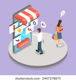 3D Isometric Flat Vector Illustration of Online Shopping, Internet Shop