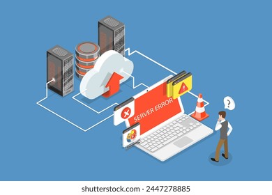 3D Isometric Flat Vector Illustration of Server Error, System Critical Failure