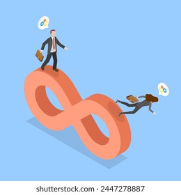 3D Isometric Flat Vector Illustration of Business Cycle, Running on Never Ending Infinity Loop