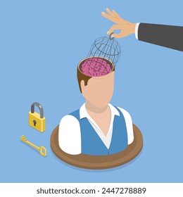 3D Isometric Flat Vector Illustration of Open Your Mind, Restricted Imagination