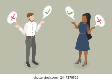 3D Isometric Flat Vector Illustration of Making Decision, Frustrated Person Have a Dilemma