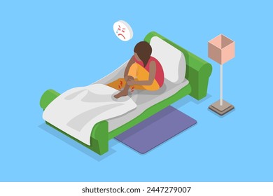 3D Isometric Flat Vector Illustration of Restless Leg Syndrome, RLS Symptoms